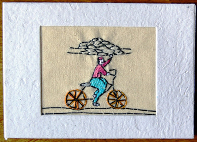 Card, embroidered, Village collection-Bread delivery