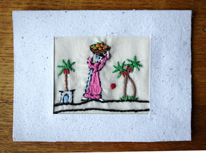 Card, embroidered, Village collection-Oranges