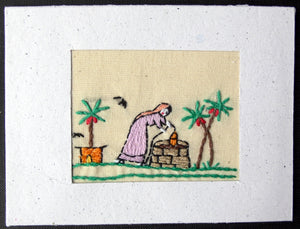 Card embroidered, Village collection-Well