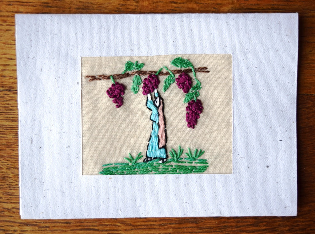 Card, embroidered, Village collection-Grape picking