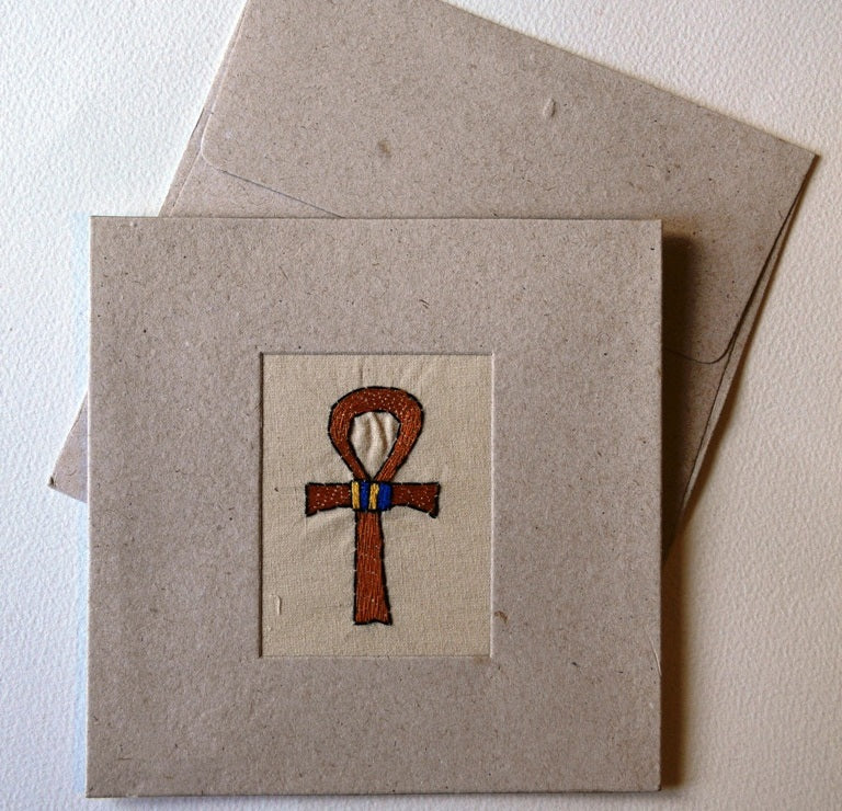 Card embroidered, square, Ankh – Zabbaleen Products