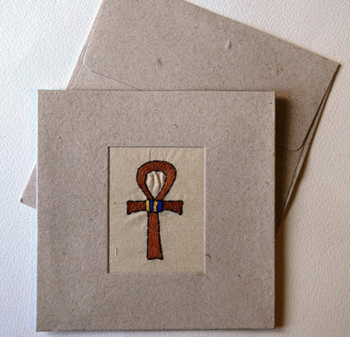 Card embroidered, square, Ankh