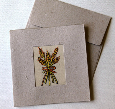 Card embroidered, square, Wheat