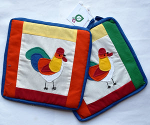 Pot holders, patchwork/appliqué, Hens, large