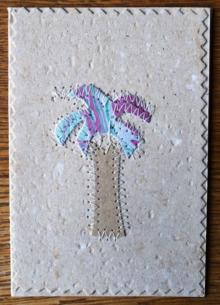Card, collage, stitched Palm
