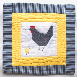 Cushion cover, patchwork, Hen & Chick